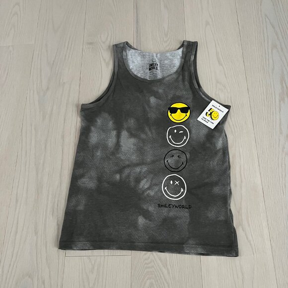 youth boys XL size 18 smiley world emoji grey tank top - Picture 1 of 1